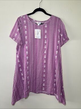 LuLaRoe Melissa Purple Floral Stripe Tunic Top